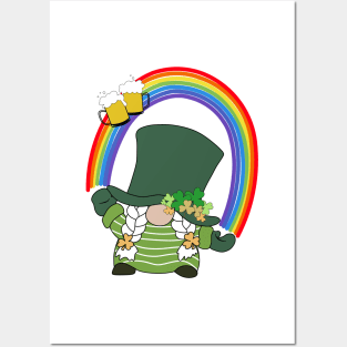 Cute st patrick with champagne, clovers & rainbow Posters and Art